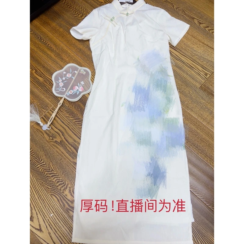 W-1182 定位紫色藤花 夏款年轻款改良旗袍110cm中长款