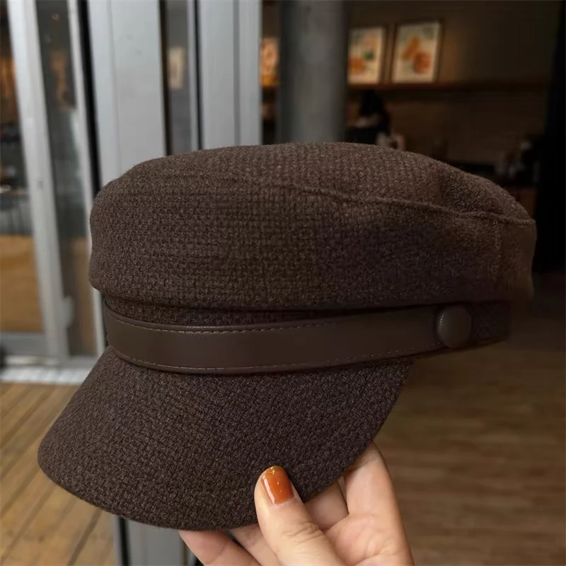 韩国气质简约画家帽复古英伦报童帽白色百搭八角帽时尚毛呢贝雷帽