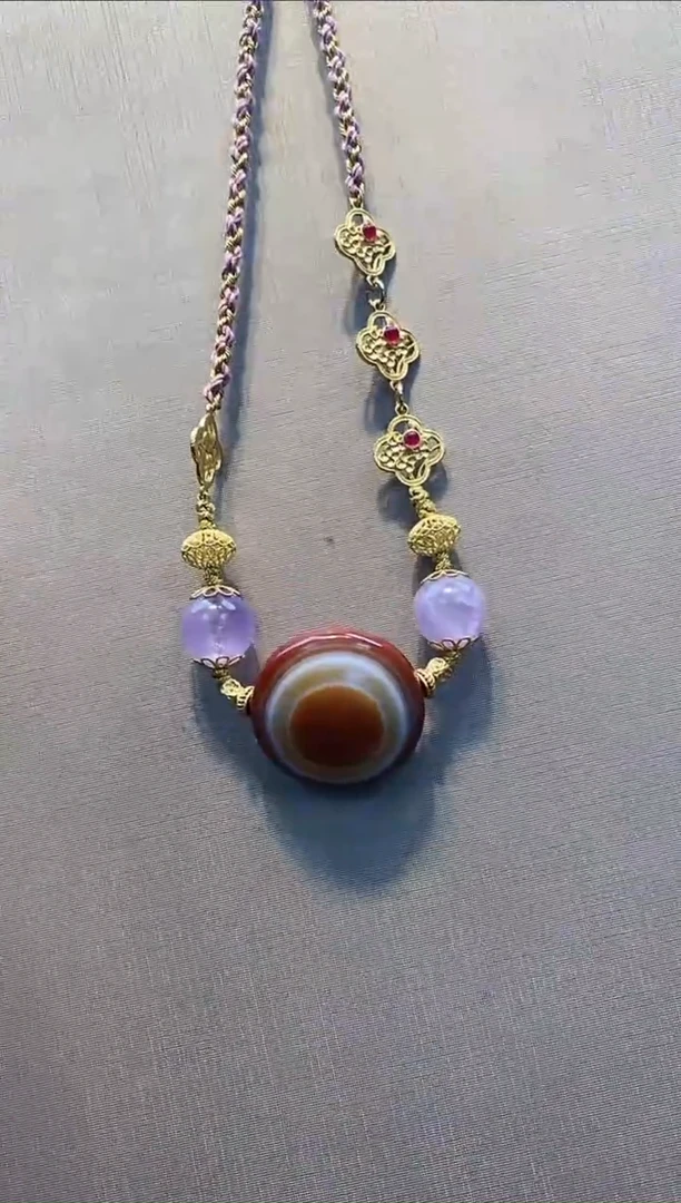 【闪购商品】玛瑙/玉髓K15未镶嵌羊板眼项链(多样性发货)