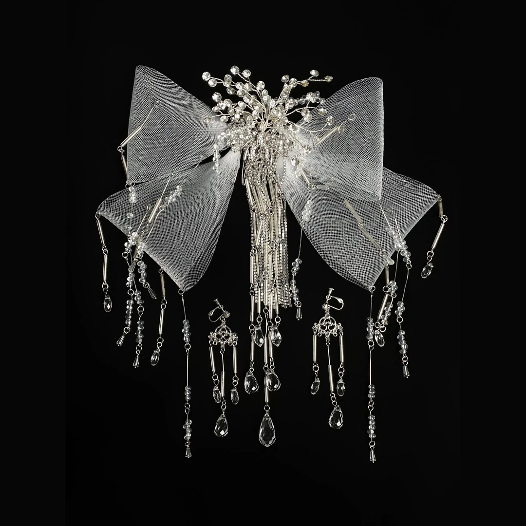 合金婚庆饰品 新款蝴蝶结新娘饰品含耳饰F1086