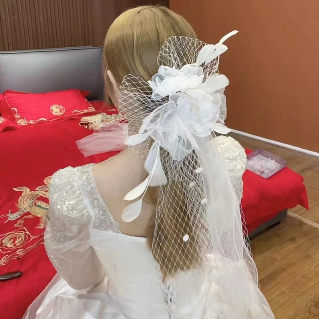 合金布艺婚庆饰品 精美白色手工新娘结婚头饰时尚仙美花朵368