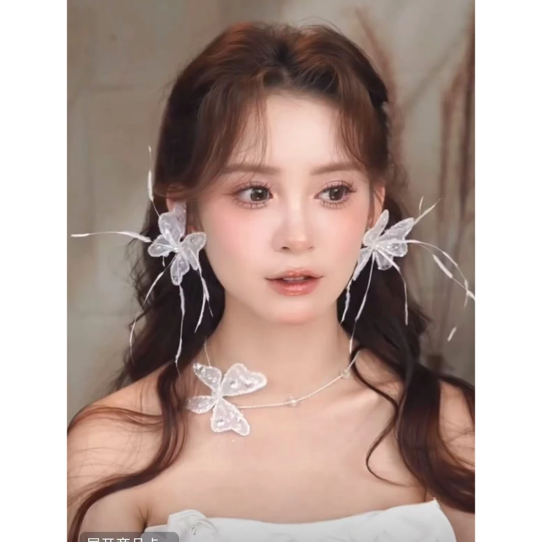 非金属布艺婚庆饰品 仙气蝴蝶新娘婚拍饰品套装L069