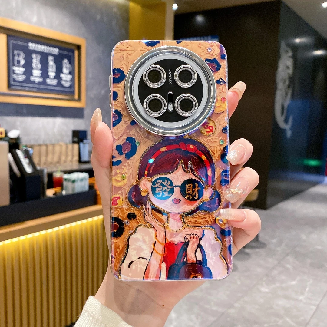 适用华为mate60系列苹果16promax网红壳P70/P70pro发财女孩豹纹元
