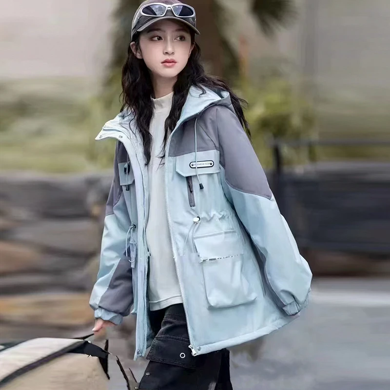 冬季新款女童连帽棉服潮流宽松儿童时尚外套中大童zb3889简约童品