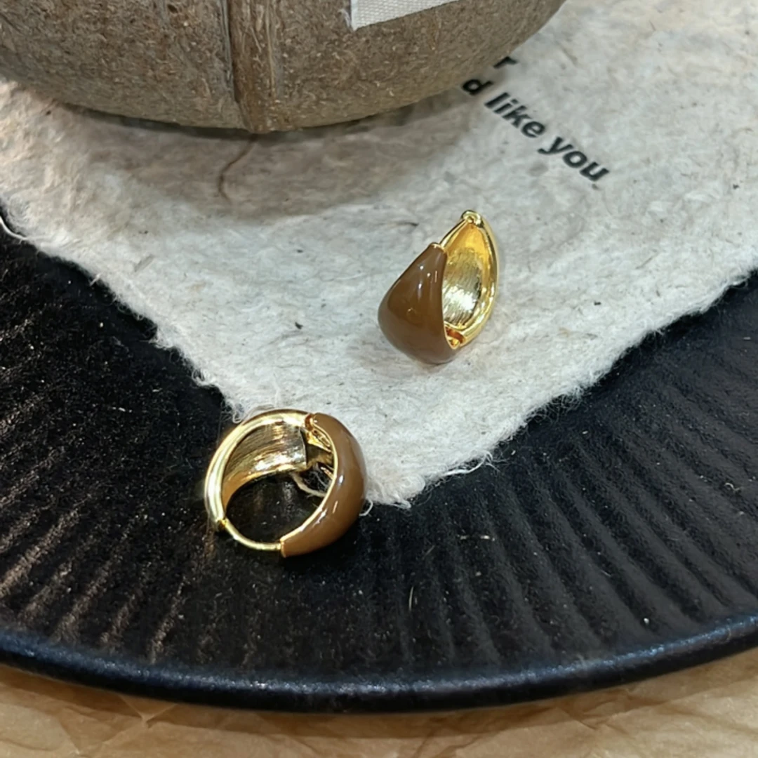 铜合金耳饰 美拉德双面水滴耳环
