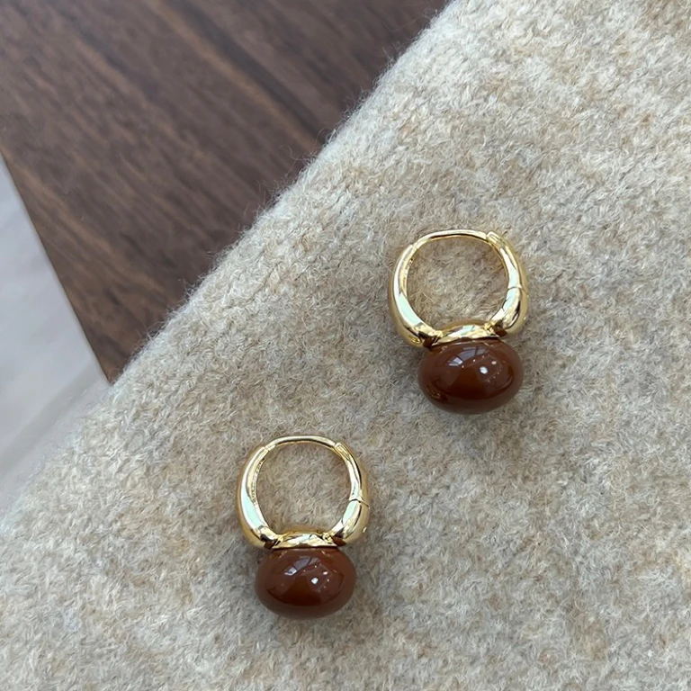 铜合金耳饰 【恰度】秋冬焦糖奶油美拉德棕色圈圈耳扣百搭小众高级