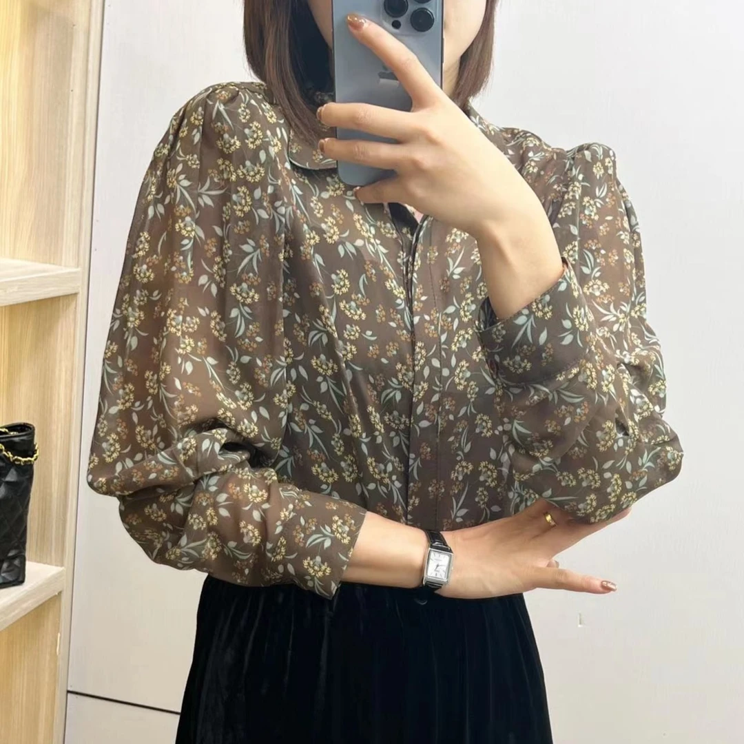 臻选高定系列！新款碎花翻领显瘦气质衬衫印花休闲时尚衬衣洋气