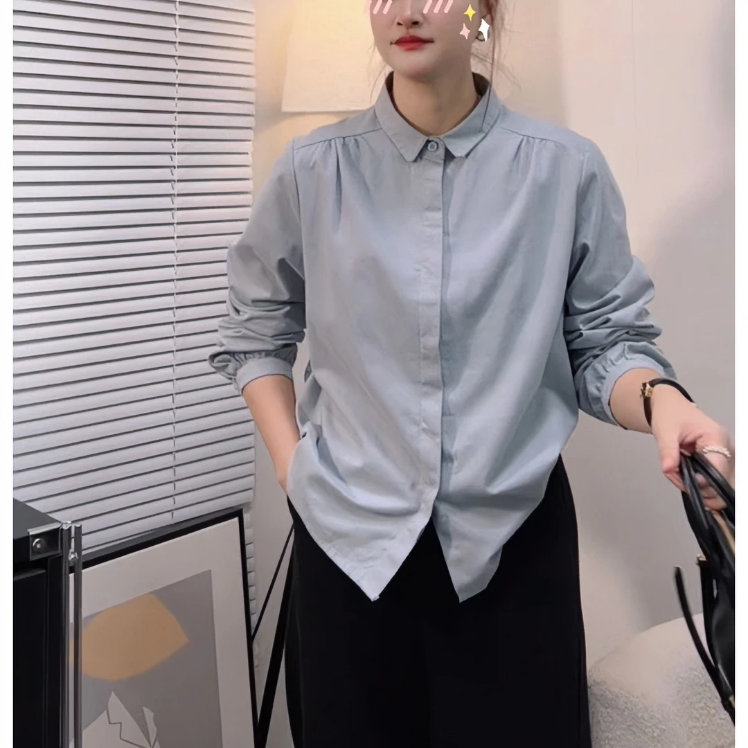 芳芳家【蓝雾】简约大气~气质不挑搭配设计感原版设计百搭加厚衬衫