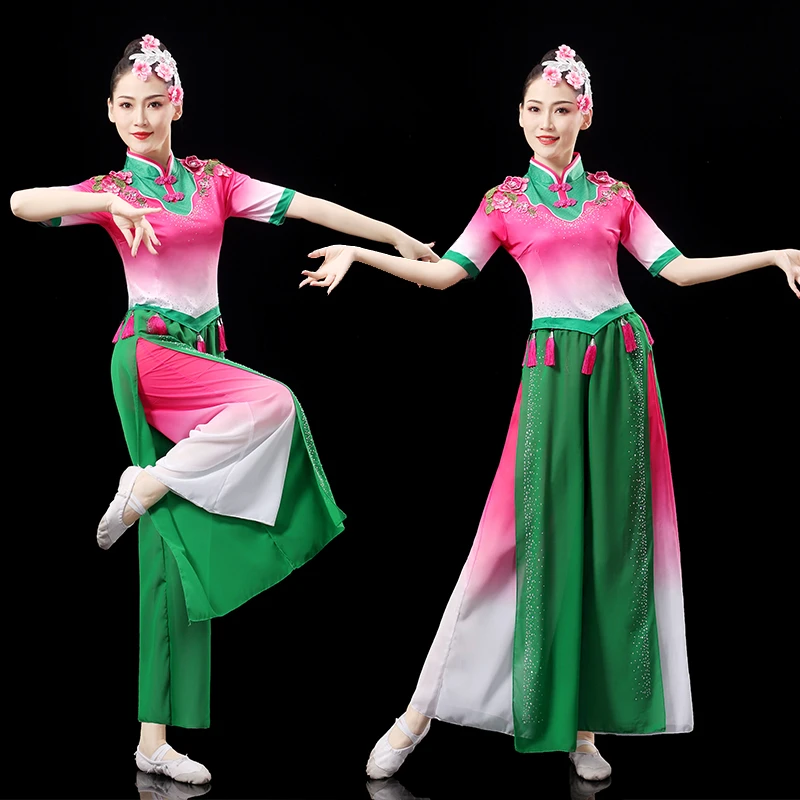 古典舞女茉莉花演出服飘逸艺考中国风舞蹈现代扇子舞团体秧歌套装