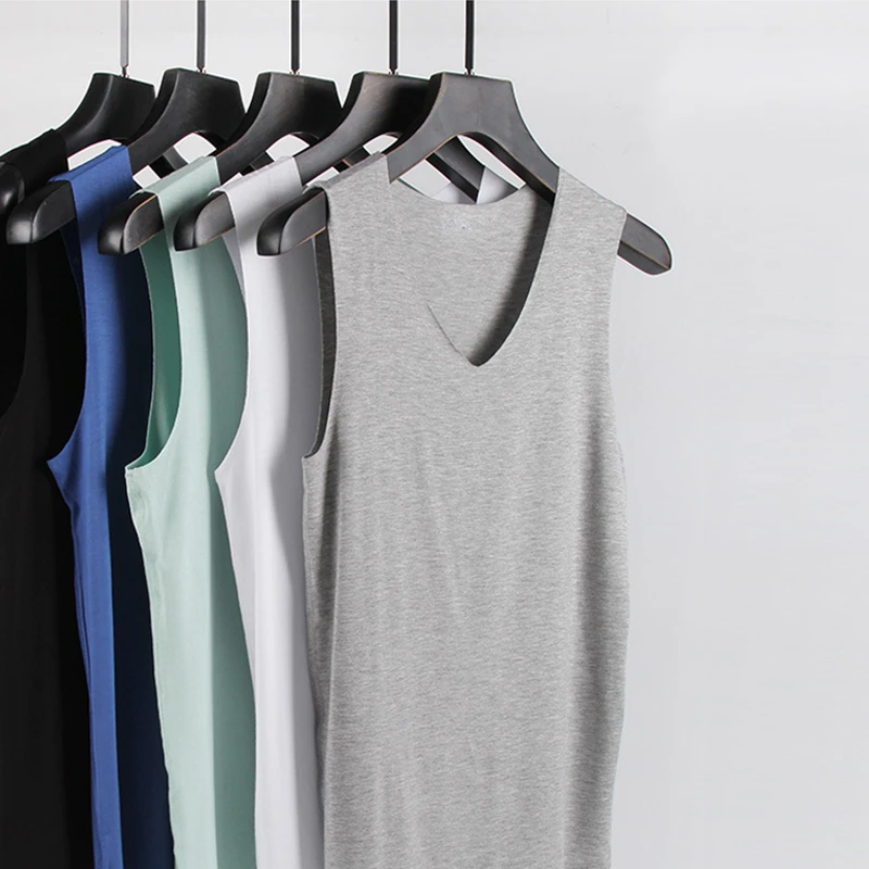 无痕莫代尔背心男夏季薄款内穿冰丝无袖运动健身紧身打底白汗衫坎