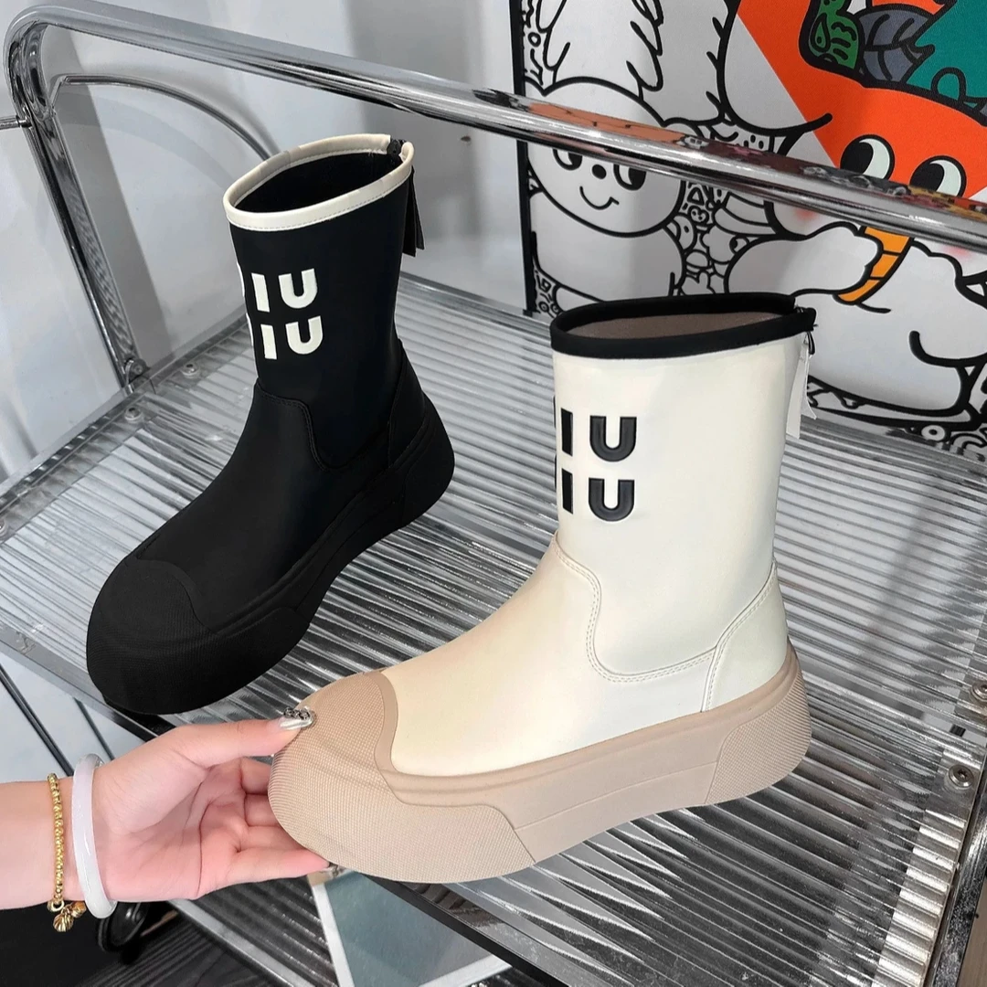 时尚厚底增高5cm潮流百搭女士休闲鞋弹力靴女2024早秋新款英伦风