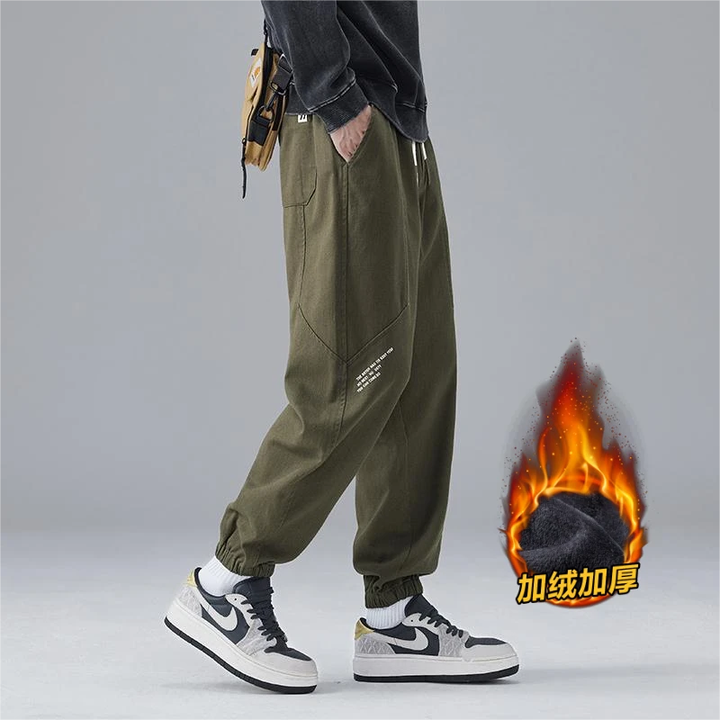 美式休闲束脚裤2024秋冬新款加绒加厚男士纯棉宽松百搭束脚长裤潮