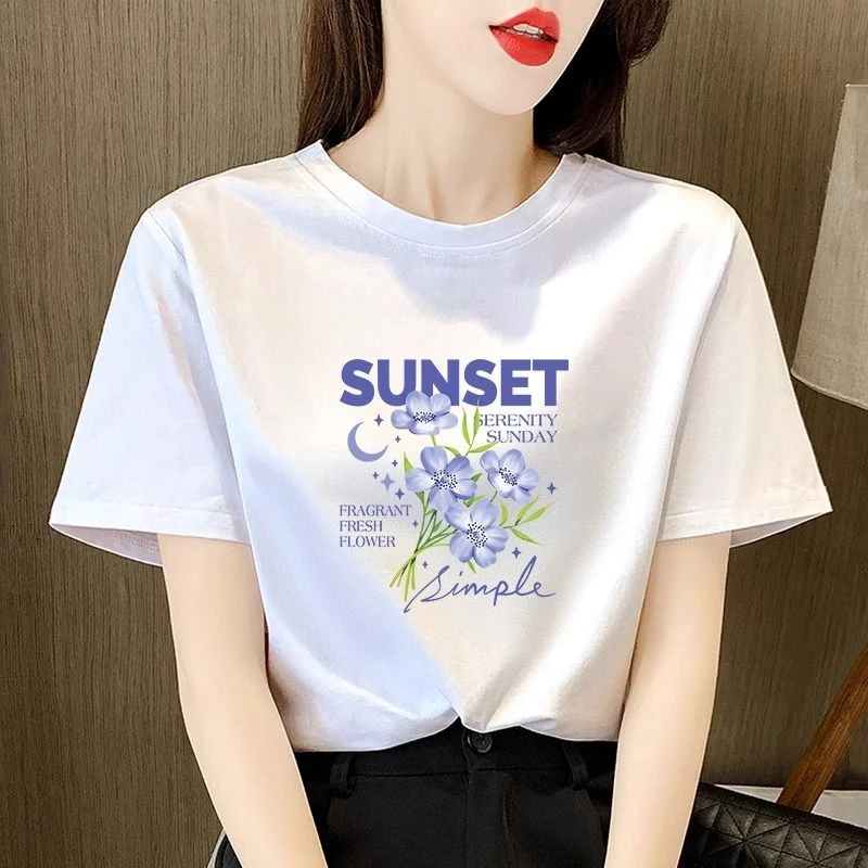 宽松白色短袖t恤女圆领棉2025春夏季新款韩版百搭正肩显瘦上衣潮