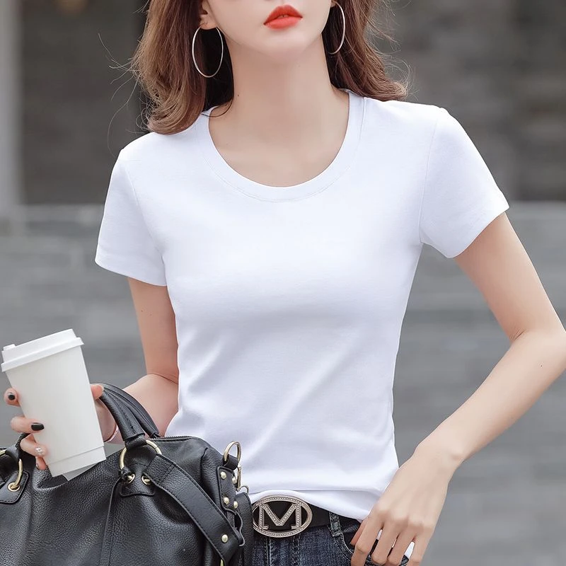 白色短袖t恤女2025新款夏季圆领修身纯棉百搭打底衫上衣半袖体恤