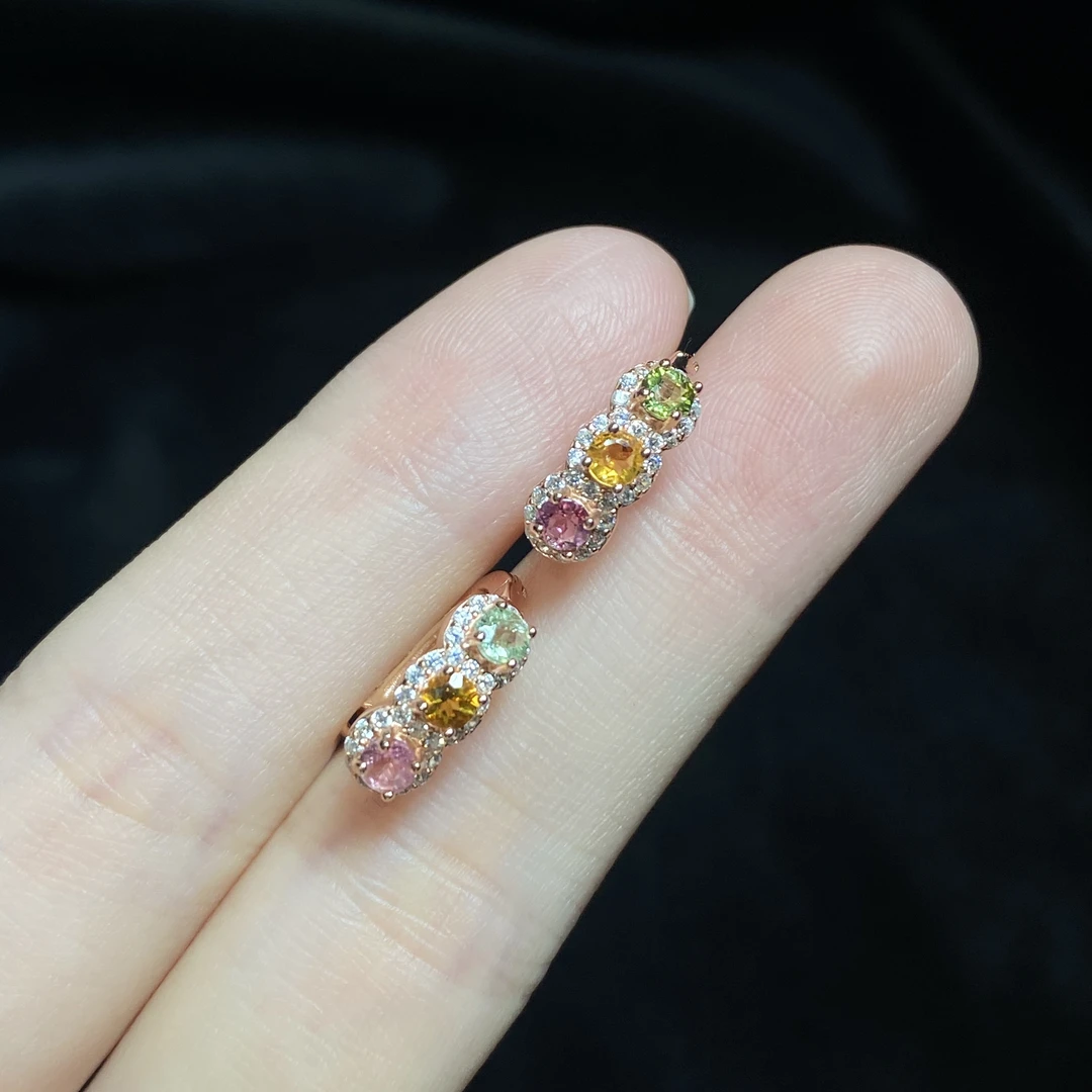 【小北严选】S925银镶嵌碧玺耳扣4-16L01X959【约2*2mm】6颗蛋面