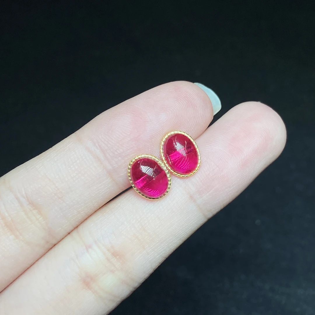 【小北严选】S925银镶嵌培育红宝石耳钉9-16H199X100【约6*8mm】