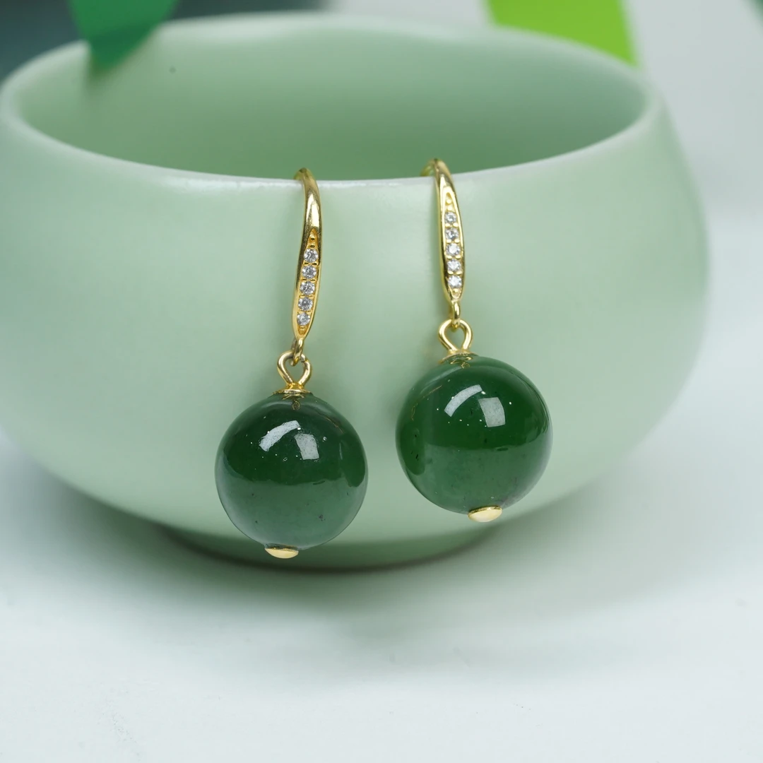 【小北好物】和田玉圆珠耳钩-17QH10X820【多样性发一件】约12mm