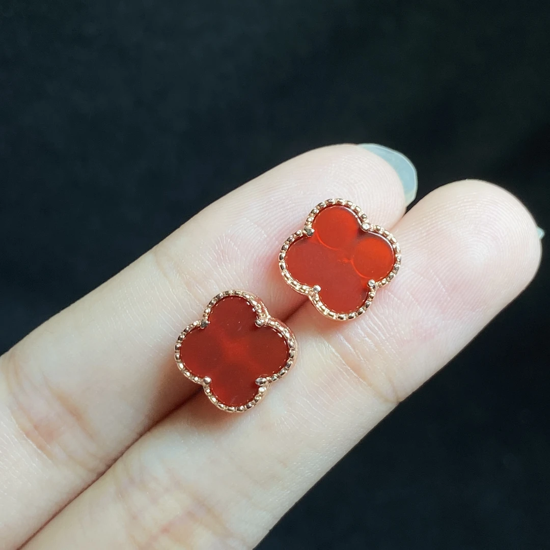 【小北严选】S925银镶嵌玛瑙四叶草耳钉20-16H10X708【约10*10mm】