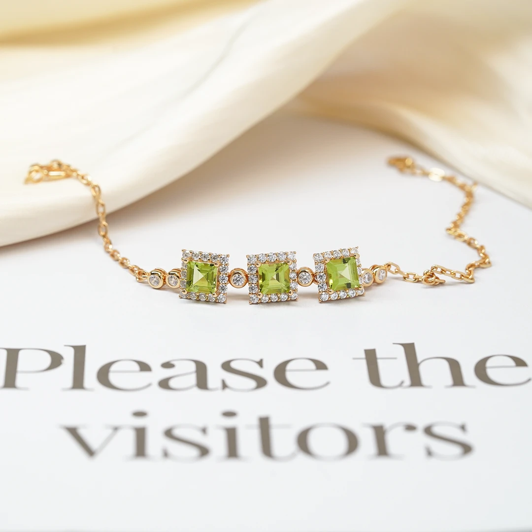 【小北好物】S925银镶嵌橄榄石手链5-17QH161X102【尺寸约5*5mm】