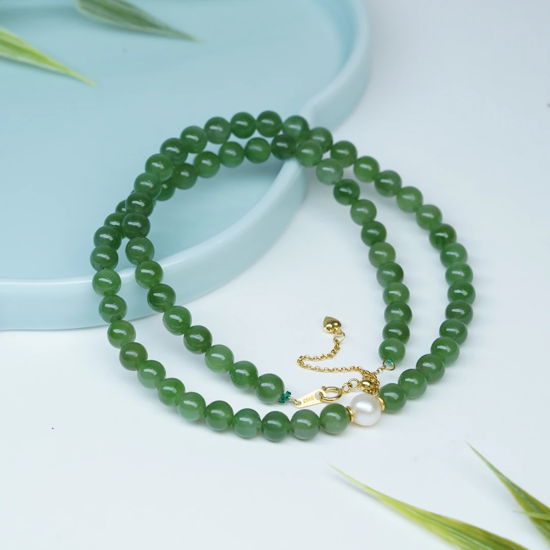 【小北好物】和田玉珠链-16QH55X112【多样性发一件】约6mm