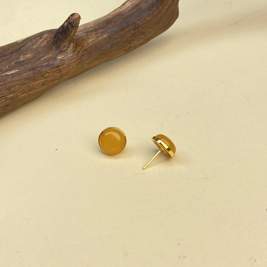 【小北好物】s925银蜜蜡耳钉 QH03X877【多样性发一件】约9*9mm