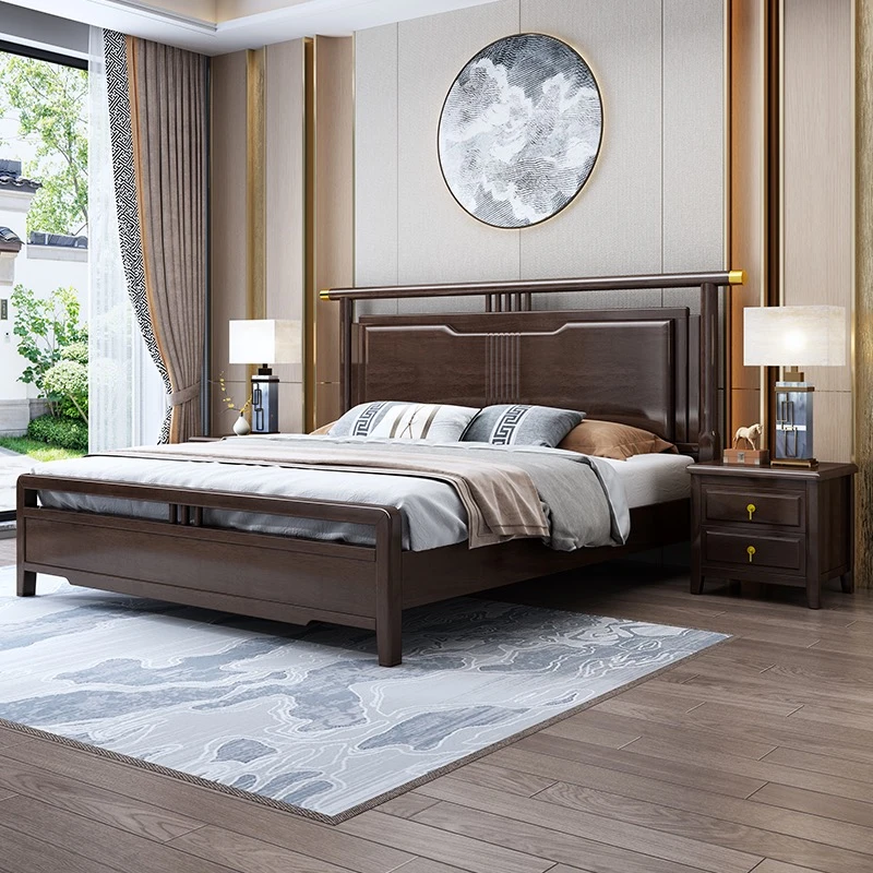 新中式实木床1.5m1.8m单双人床禅意主卧室现代抽屉储物大床2023