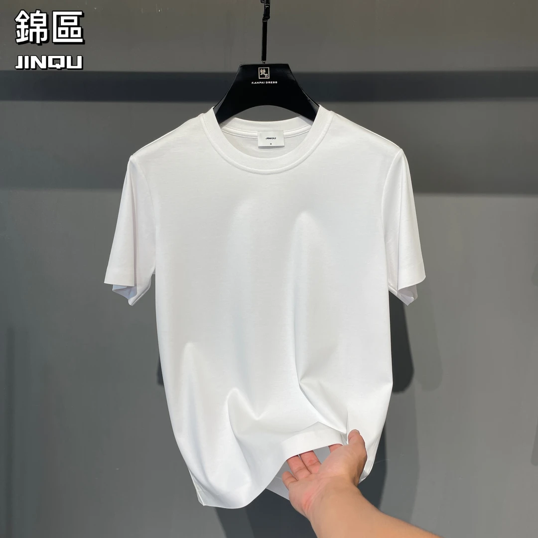 锦区（无痕丝光柔感）轻奢高品夏秋季时尚简约男士圆领短袖纯色t恤