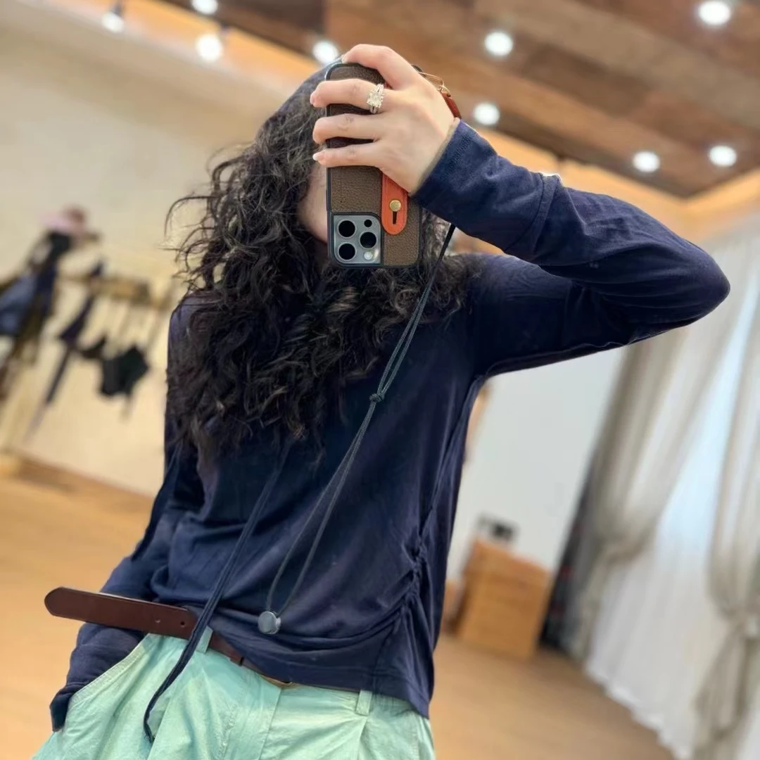 忆古朴拙240840 半高领设计款褶皱打底 T恤休闲百搭长袖款