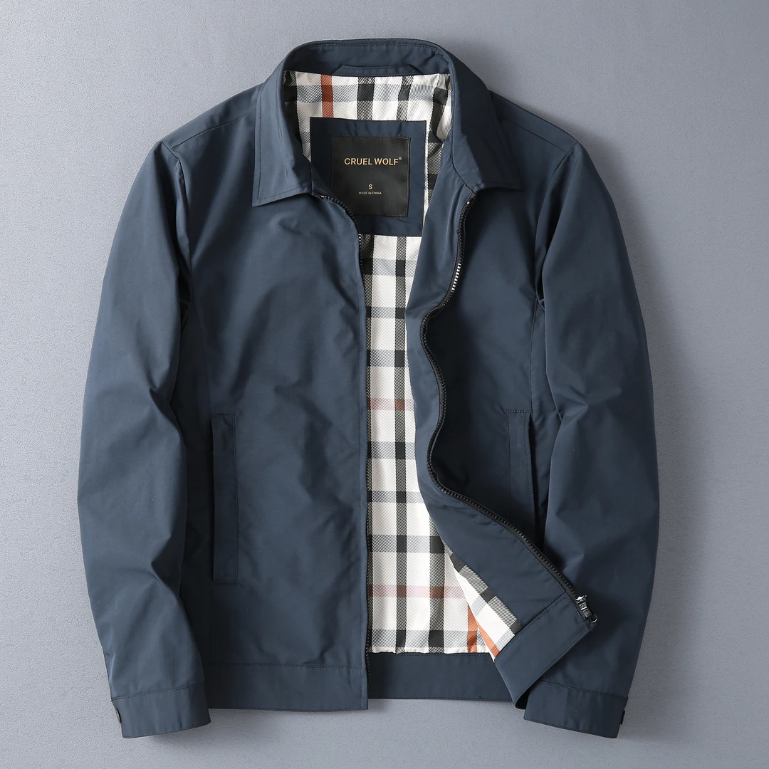 春秋季外套中青年男士商务翻领行政夹克双层防风抗皱男装百搭上衣