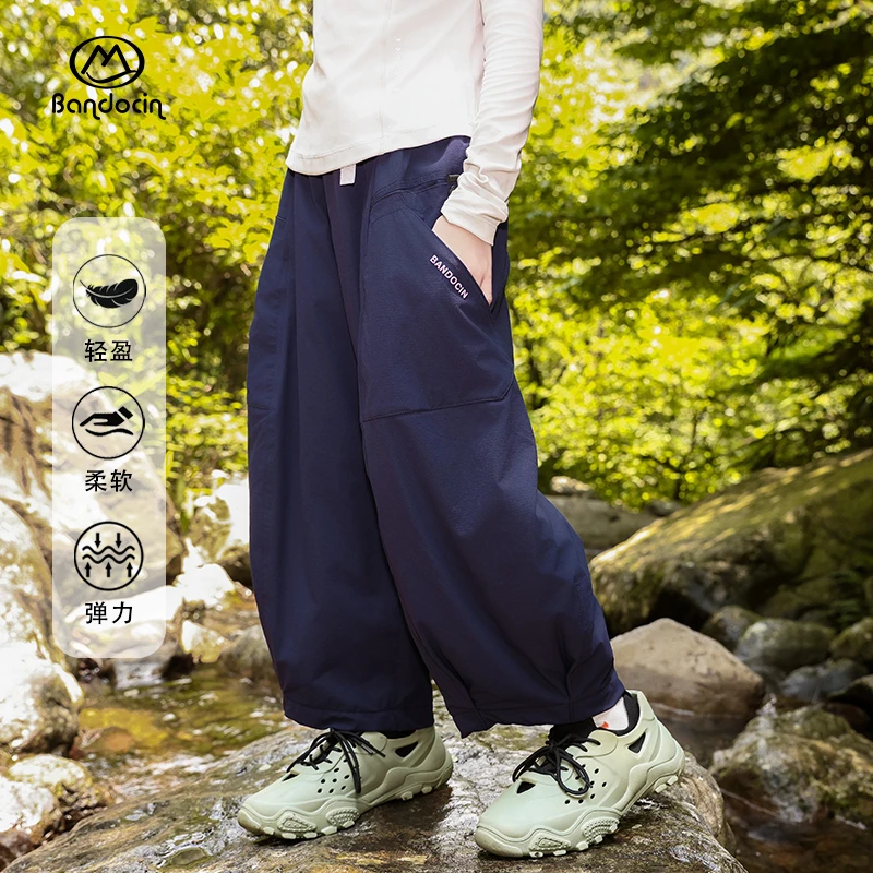BANDOCIN/半度闲户外登山工装裤女童秋季直筒柔软阔腿长裤休闲裤