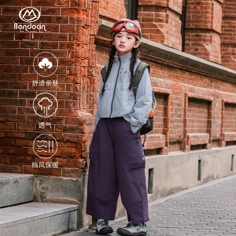 BANDOCIN/半度闲复古工装休闲直筒裤女童秋季宽松时尚百搭九分裤