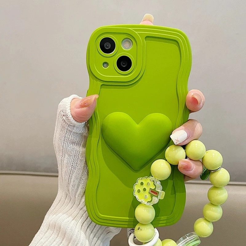 立体爱心手链创意绿色手机壳适用苹果/华为/oppo/vivo/小米/红米