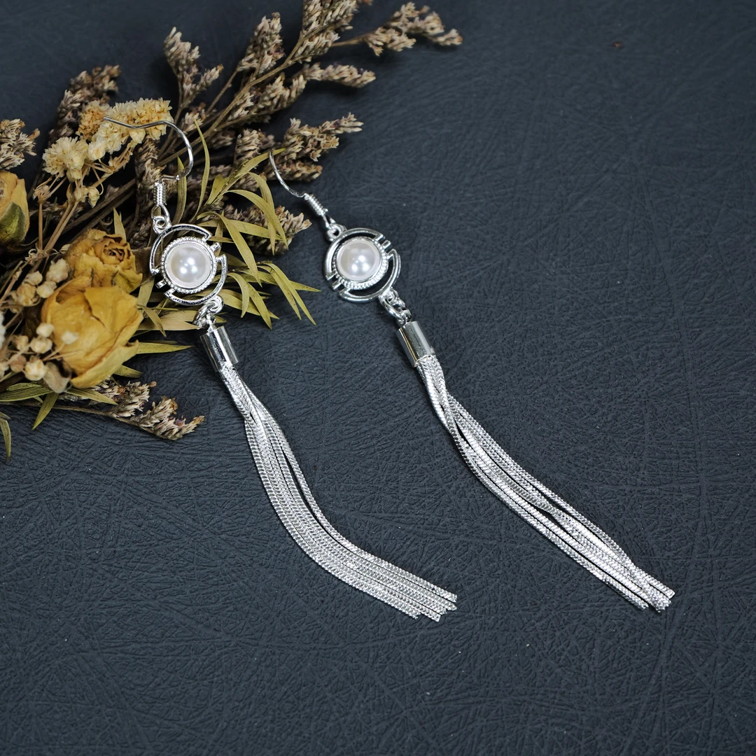 A26百搭气质国风复古个性长流苏民族风银耳钩耳饰