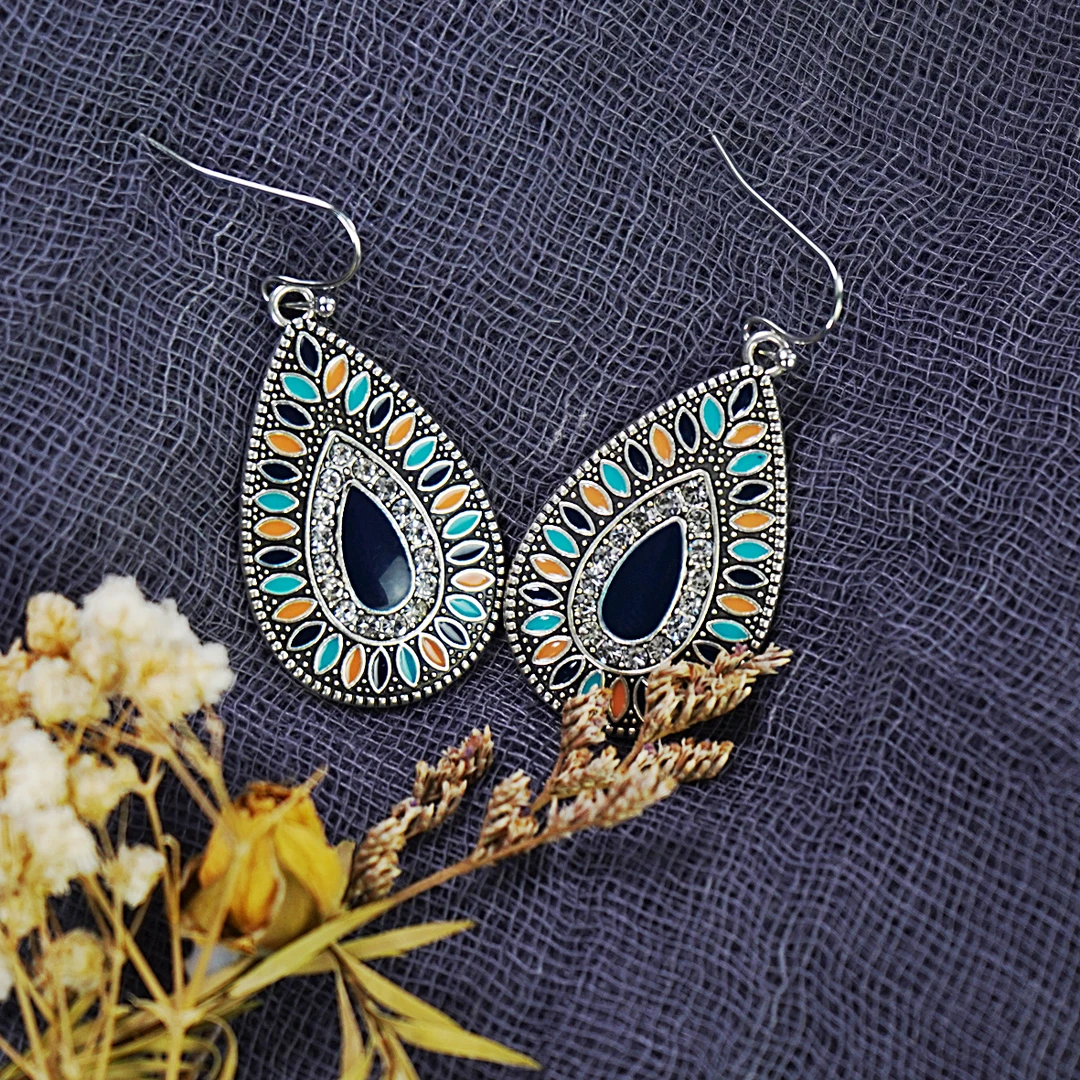 S10手工气质时尚长款古典中国风民族风镶嵌百搭个性耳饰