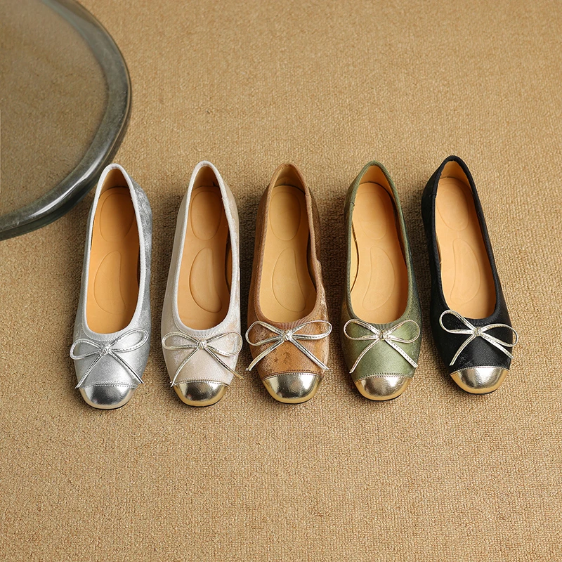 国风丝绸牛皮芭蕾舞小单鞋新中式时尚软底软面真皮平底大小码7807