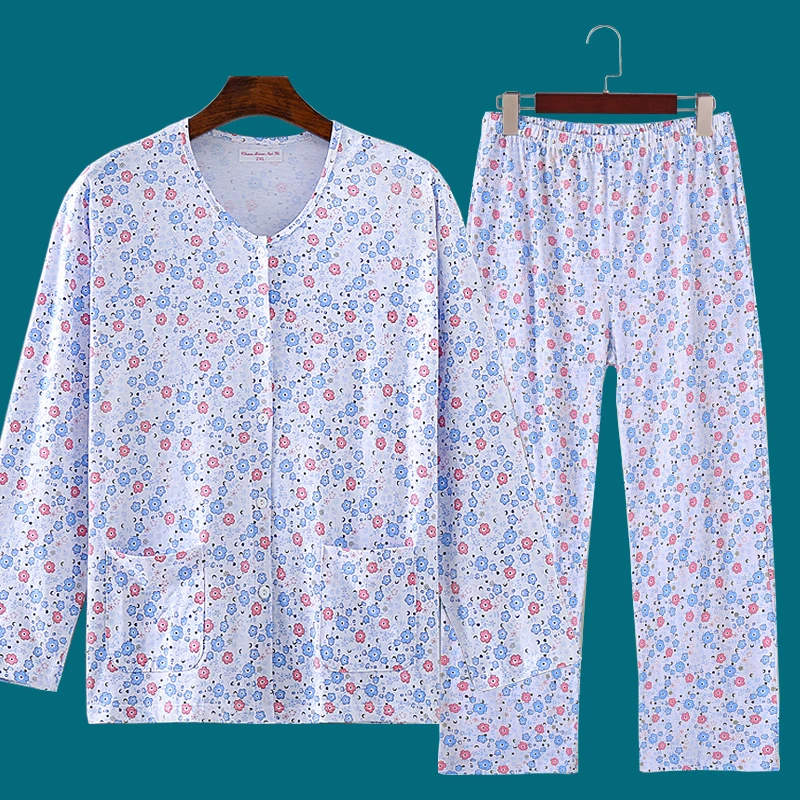 中老年女士纯棉睡衣睡裤套装夏薄款开衫空调衫薄款家居服妈妈汗衫
