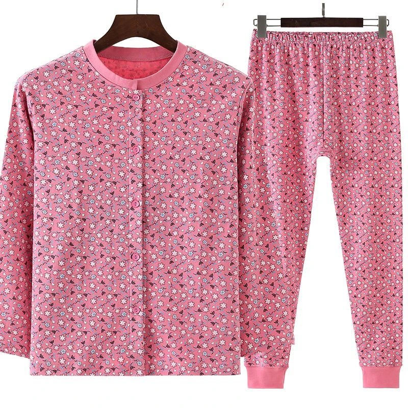 老年人纯棉开衫秋衣套装女士大码对襟棉毛衫秋衣老年人老太太