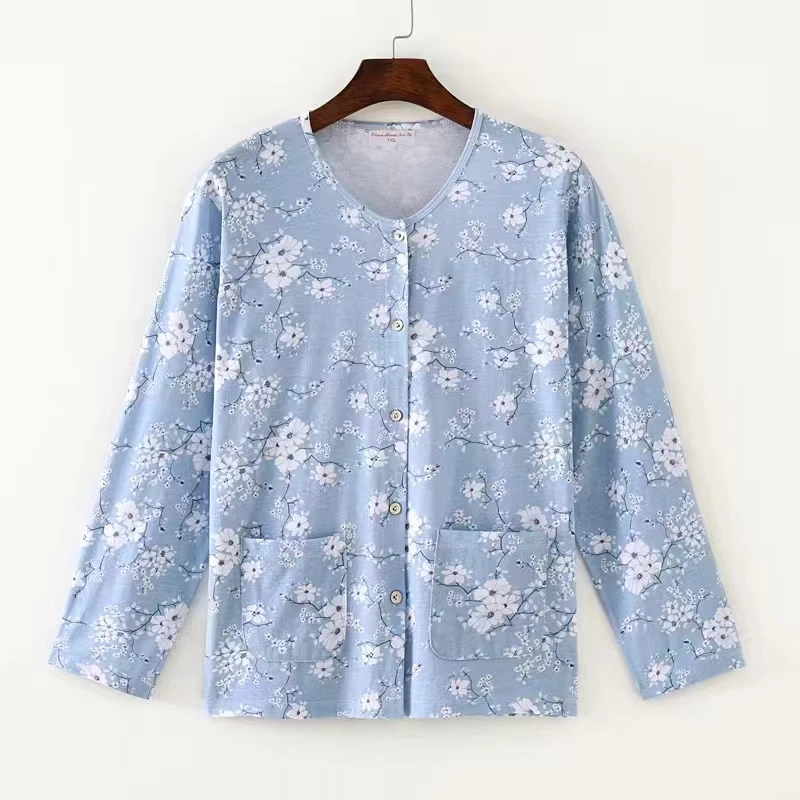 中老年女士纯棉睡衣睡裤套装夏薄款开衫空调衫薄款家居服妈妈汗衫