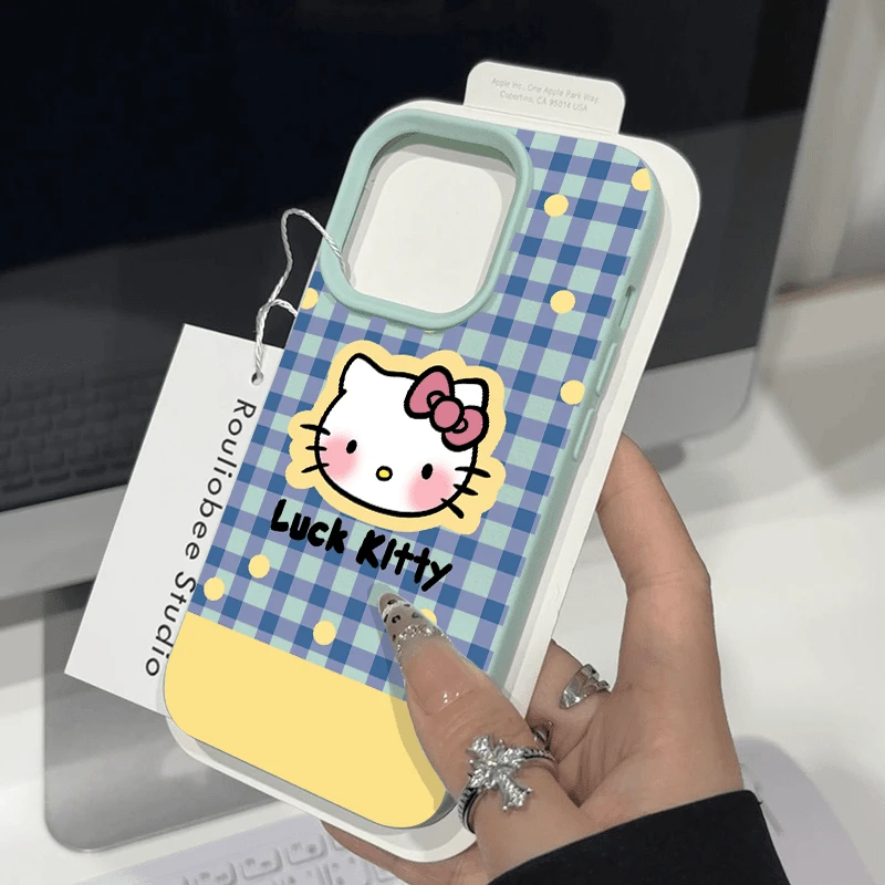 黄边格子KT猫适用苹果17promax手机壳iPhone17创意16个性简约可爱