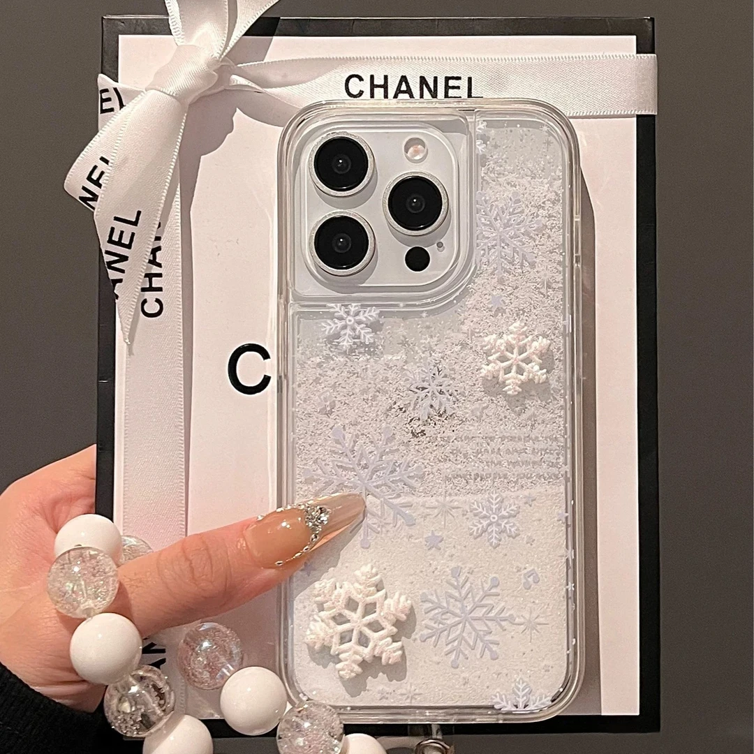 氛围雪花珠子挂绳适用苹果16/15/14手机壳iPhone13新款12/11防摔