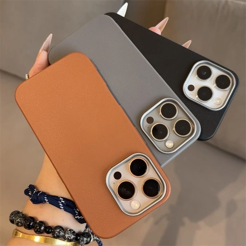 轻奢荔枝纹地适用iPhone16纯色15promax苹果14PRO手机壳13/12PRO