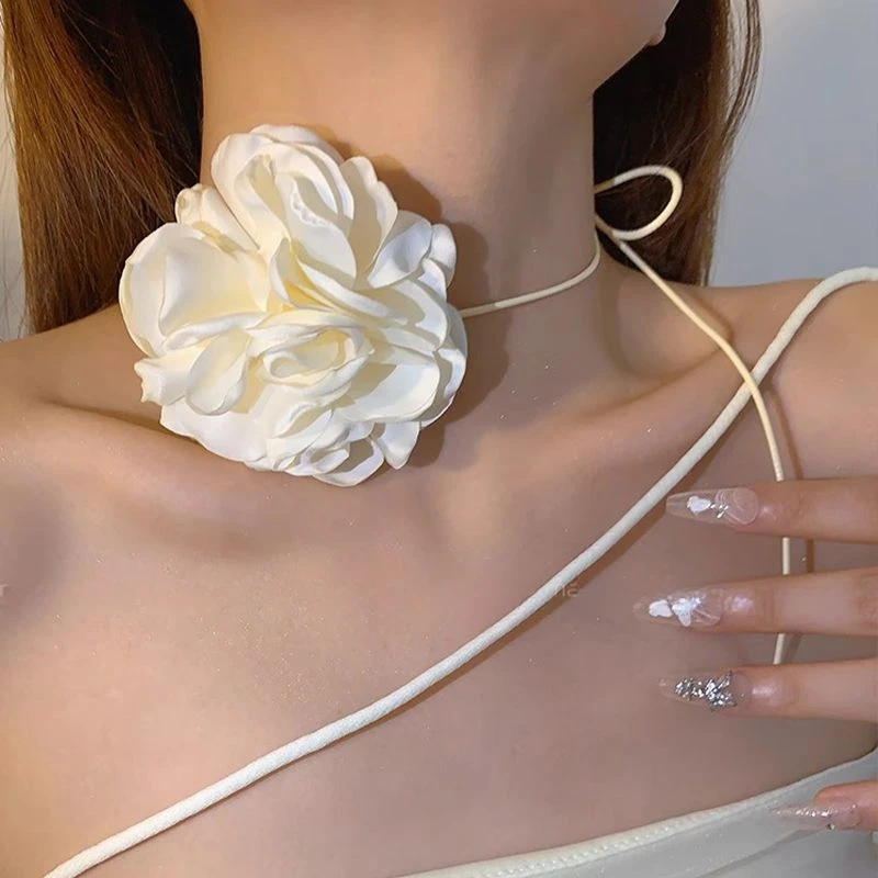 非金属布艺项链 暗夜玫瑰系带choker气质颈链轻奢小众设计锁骨链