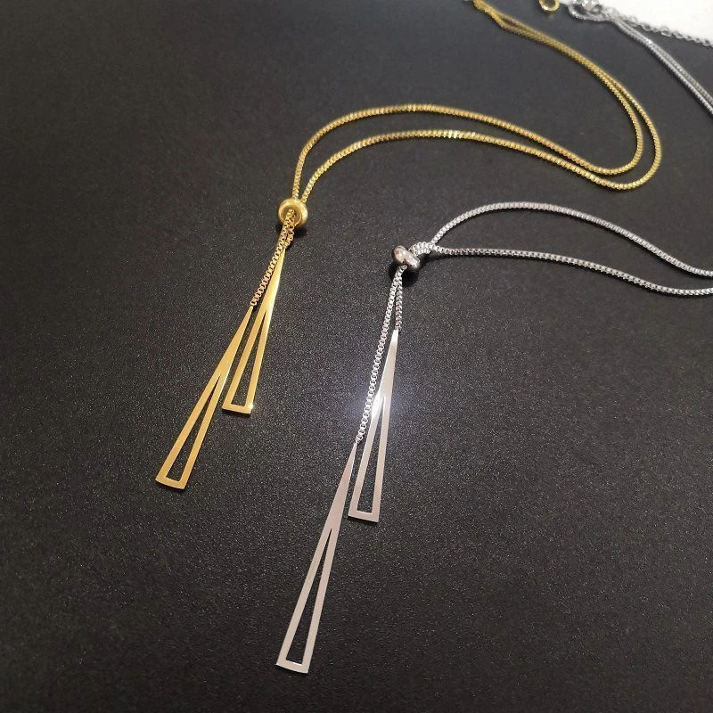 钛钢项链 简约气质几何三角形抽拉流苏性感项链百搭时尚项链