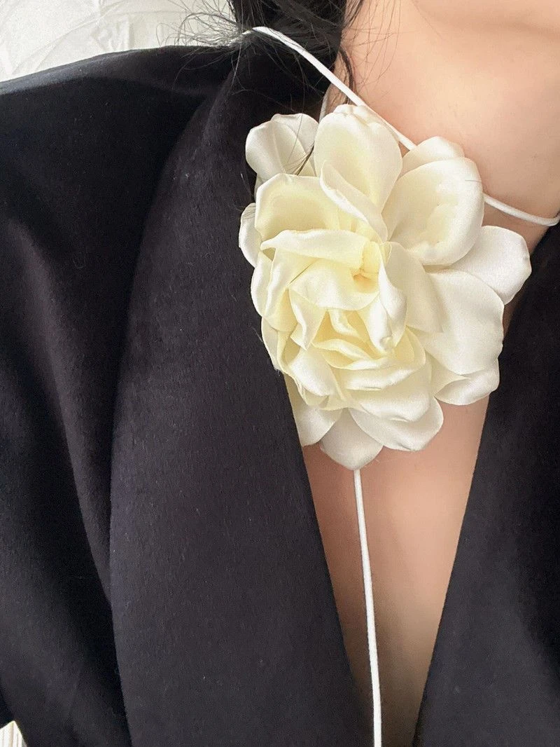 非金属布艺项链 摇儿绕复古法式时髦大丽花chocker系脖绑带颈链