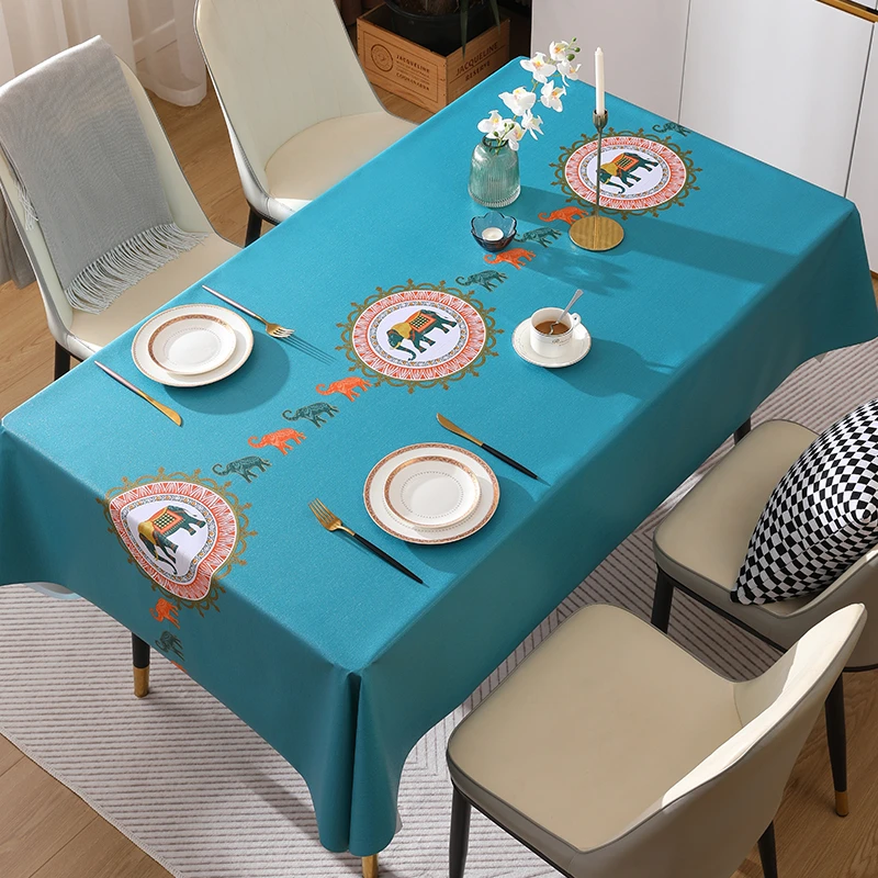 本知皇家小象桌布防水防油免洗网红桌布高级感新中式茶几餐桌桌布