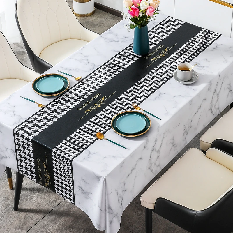 本知皇冠千鸟格新款2023长方形餐桌茶几防水防油免洗网红推荐桌布
