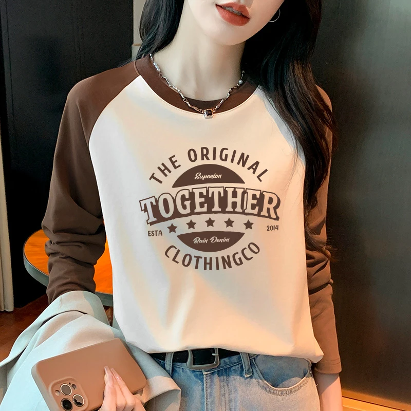 韩版长袖t恤女春秋款直播间纯棉时尚小众打底衫ins上衣秋季圆领