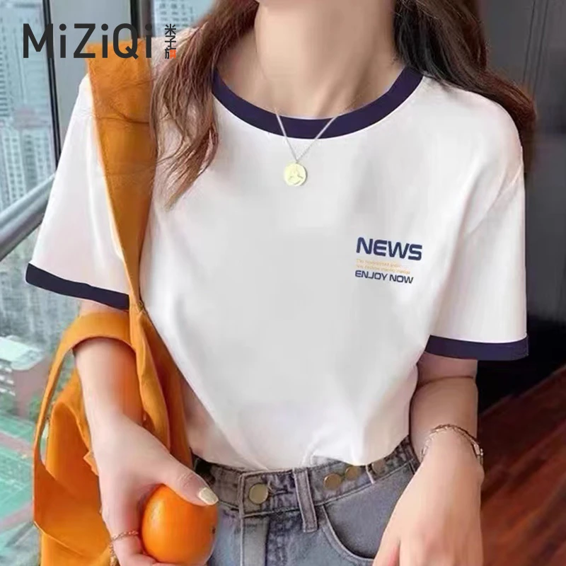 米子旗显瘦百搭短袖T恤新款洋气女款妈妈短袖女款爆款大码女装