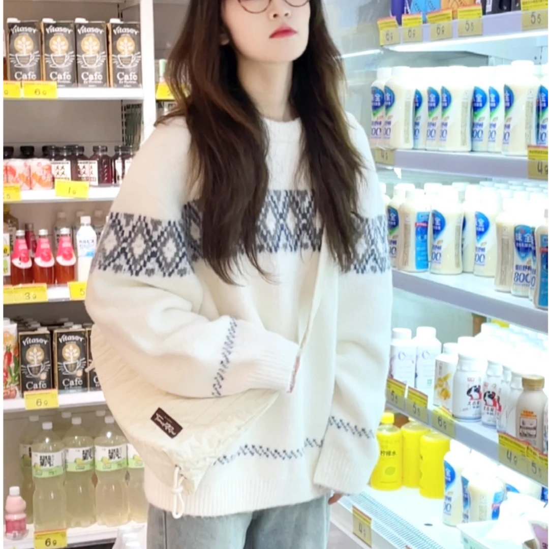 绵羊毛6.4%蓝天白云的毛衣|森马情侣24冬新费尔岛提花针织衫毛衫