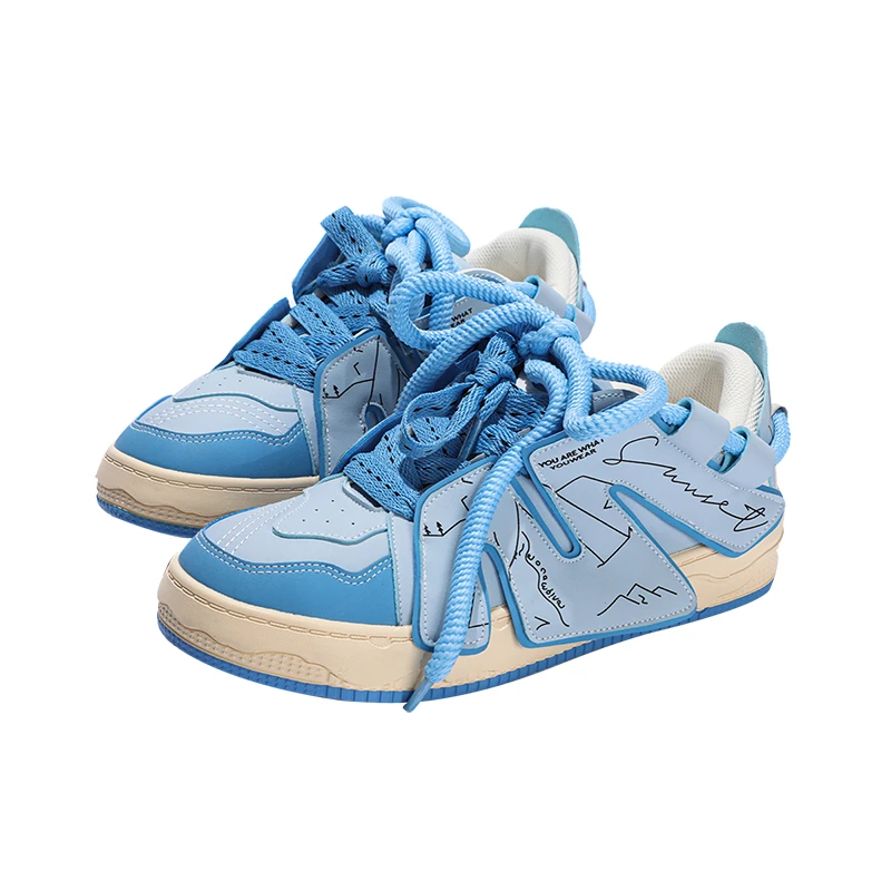 秋季男鞋小白鞋设计感时髦休闲鞋圆头运动鞋平底面包鞋